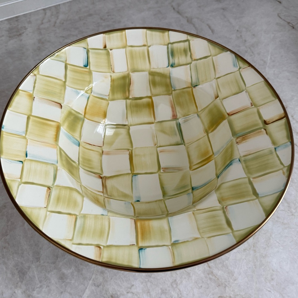 MacKenzie-Childs Checkered Bowl - Green and Cream